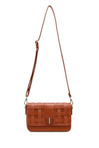 کیف کراس بادی زنانه قهوه‌ای بلند بافت کراس‌بادی دری مد