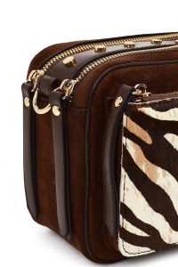 کیف کراس بادی زنانه قهوه‌ای بلند طرح‌دار دری مد