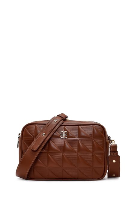 کیف کراس بادی زنانه قهوه‌ای بلند طرح‌دار دری مد