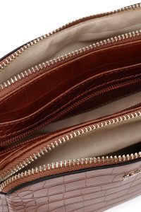 کیف کراس بادی زنانه قهوه‌ای بلند کروکو طرح‌دار دری مد