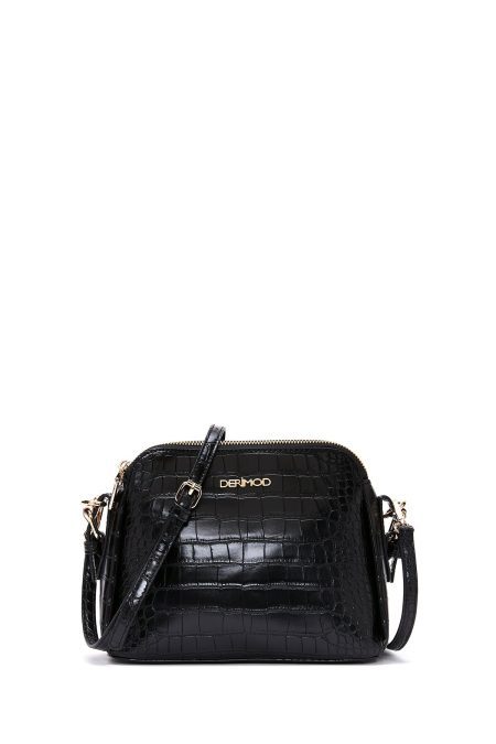 کیف کراس بادی زنانه مشکی بلند کروکو طرح‌دار دری مد