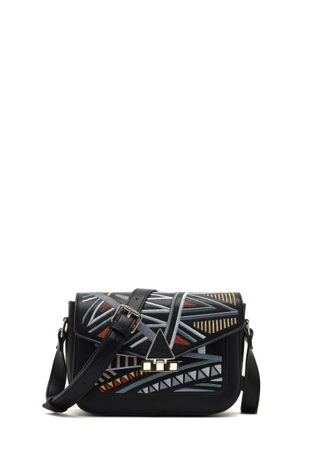 کیف کراس بادی زنانه مشکی طرح‌دار دری مد