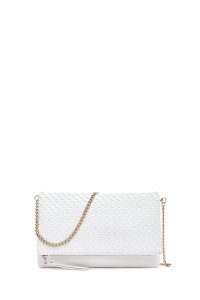 کیف کلاچ زنانه سفید بند بلند زنجیری بافتی دری مد