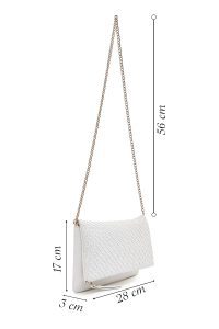 کیف کلاچ زنانه سفید بند بلند زنجیری بافتی دری مد