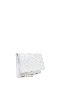 کیف کلاچ زنانه سفید بند بلند زنجیری بافتی دری مد