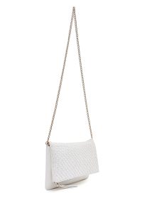 کیف کلاچ زنانه سفید بند بلند زنجیری بافتی دری مد