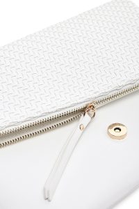 کیف کلاچ زنانه سفید بند بلند زنجیری بافتی دری مد