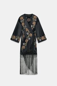 کیمونو زنانه گلدوزی گلدار ریش‌دار زارا – ZARA