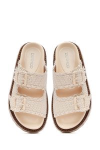 Kadın Bej Kalın Tabanlı Örgü Terlik