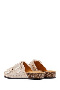 Kadın Bej Taş Detaylı Kumaş Terlik