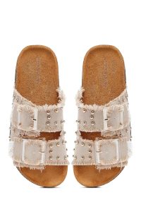 Kadın Bej Taş Detaylı Kumaş Terlik