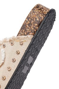 Kadın Bej Taş Detaylı Kumaş Terlik