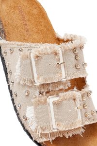 Kadın Bej Taş Detaylı Kumaş Terlik