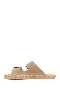 Kadın Bej Tokalı Süet Deri Espadril Terlik
