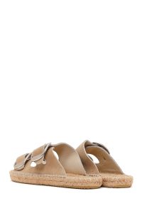 Kadın Bej Tokalı Süet Deri Espadril Terlik