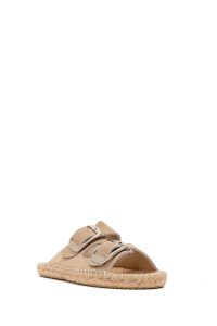 Kadın Bej Tokalı Süet Deri Espadril Terlik