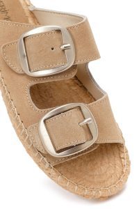 Kadın Bej Tokalı Süet Deri Espadril Terlik