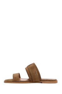 Kadın Bej Tokalı Süet Deri Terlik