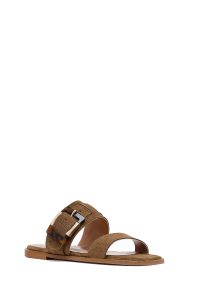 Kadın Bej Tokalı Süet Deri Terlik