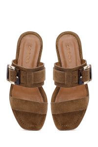 Kadın Bej Tokalı Süet Deri Terlik