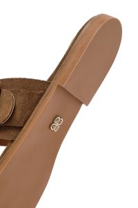 Kadın Bej Tokalı Süet Deri Terlik