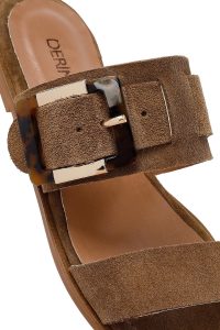 Kadın Bej Tokalı Süet Deri Terlik