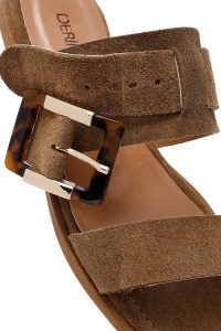 Kadın Bej Tokalı Süet Deri Terlik