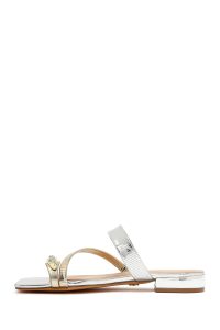 Kadın Gümüş Taşlı Metalik Terlik