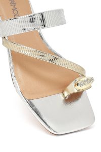 Kadın Gümüş Taşlı Metalik Terlik