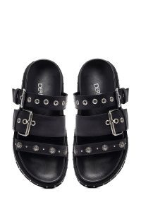 Kadın Siyah Tokalı Deri Terlik