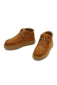 بوت تدی جیر زنانه قهوه‌ای بندی زیره ضخیم دری‌مد