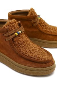 بوت تدی جیر زنانه قهوه‌ای بندی زیره ضخیم دری‌مد