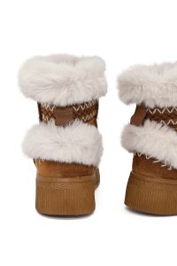 بوت تدی جیر زنانه قهوه‌ای لژدار دری مد