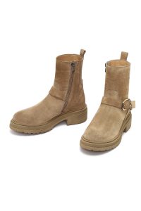 بوت زنانه جیر بژ کفی ضخیم زیپ دار دری مد