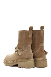 بوت زنانه جیر بژ کفی ضخیم زیپ دار دری مد