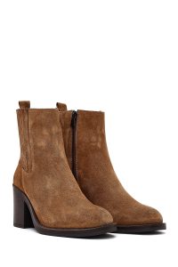 بوت زنانه جیر تابا زیپ‌دار پاشنه‌بلند ضخیم دری مد