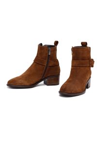 بوت زنانه جیر قهوه ای پاشنه کوتاه زیپ دار دری مد