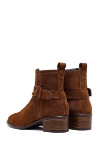 بوت زنانه جیر قهوه ای پاشنه کوتاه زیپ دار دری مد