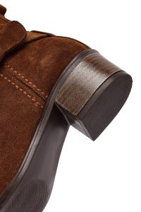 بوت زنانه جیر قهوه ای پاشنه کوتاه زیپ دار دری مد