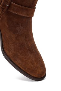 بوت زنانه جیر قهوه ای پاشنه کوتاه زیپ دار دری مد