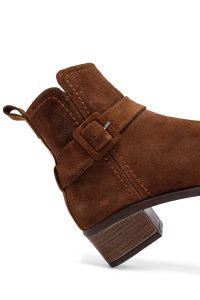 بوت زنانه جیر قهوه ای پاشنه کوتاه زیپ دار دری مد