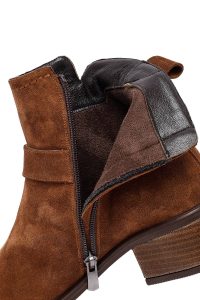 بوت زنانه جیر قهوه ای پاشنه کوتاه زیپ دار دری مد