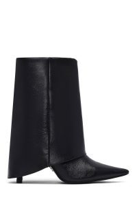 بوت زنانه مشکی چرمی پاشنه نازک دری مد