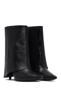 بوت زنانه مشکی چرمی پاشنه نازک دری مد