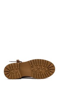 بوت زنانه چرم جیر قهوه‌ای زیپ‌دار زیره‌ضخیم دری مد