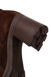 بوت زنانه چرم جیر قهوه‌ای پاشنه‌بلند ضخیم زیپ‌دار دری مد