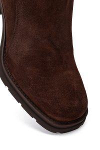 بوت زنانه چرم جیر قهوه‌ای پاشنه‌بلند ضخیم زیپ‌دار دری مد