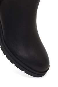 بوت زنانه چرم مشکی پاشنه‌بلند ضخیم زیپ‌دار دری مد