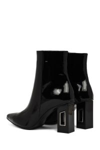 بوت زنانه چرم ورنی مشکی زیپ‌دار پاشنه‌بلند ضخیم دری مد