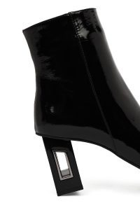 بوت زنانه چرم ورنی مشکی زیپ‌دار پاشنه‌بلند ضخیم دری مد